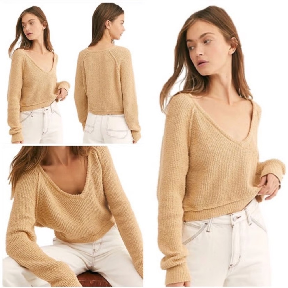 Free People Cropped V-Neck Sweater Size S